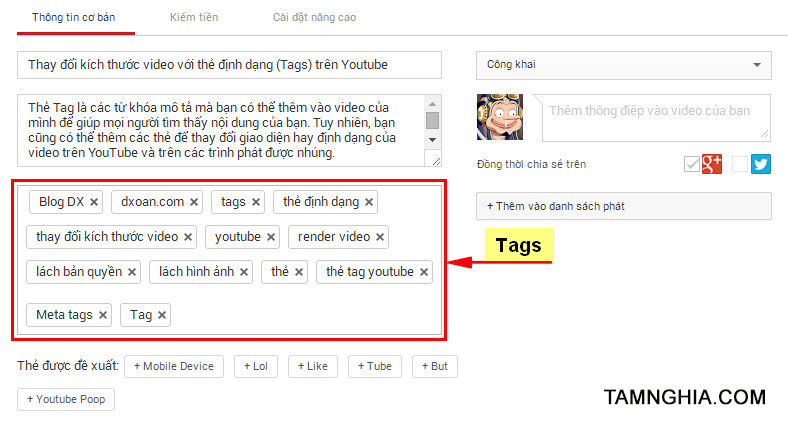 Thẻ tag của video