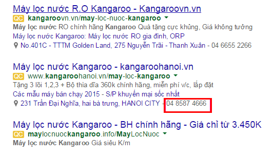 Tích hợp số điện thoại trên mẫu Quảng cáo google adwords