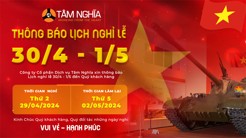 Thông báo lịch nghỉ lễ 30/04 - 01/05/2024