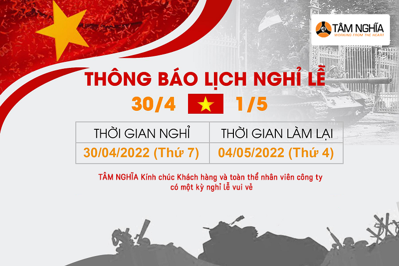 Thông báo lịch nghỉ lễ 30/04 - 01/05/2022