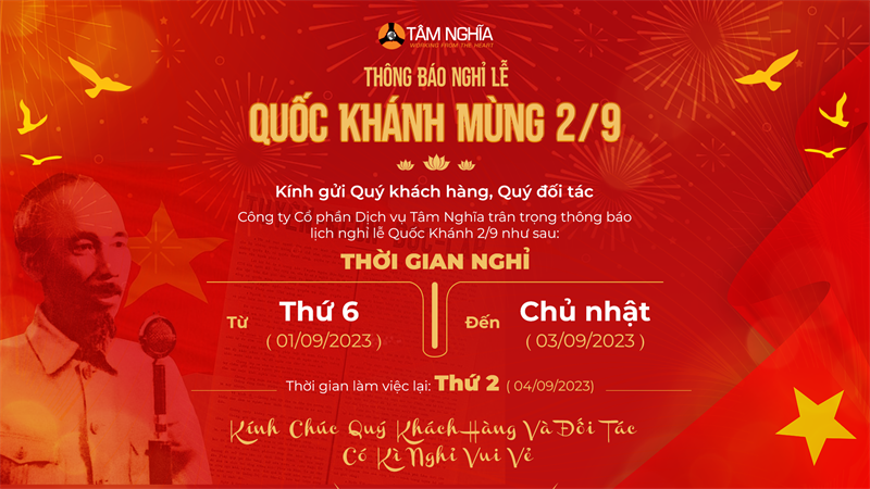 Thông báo lịch nghỉ lễ Quốc Khánh 02/09/2023