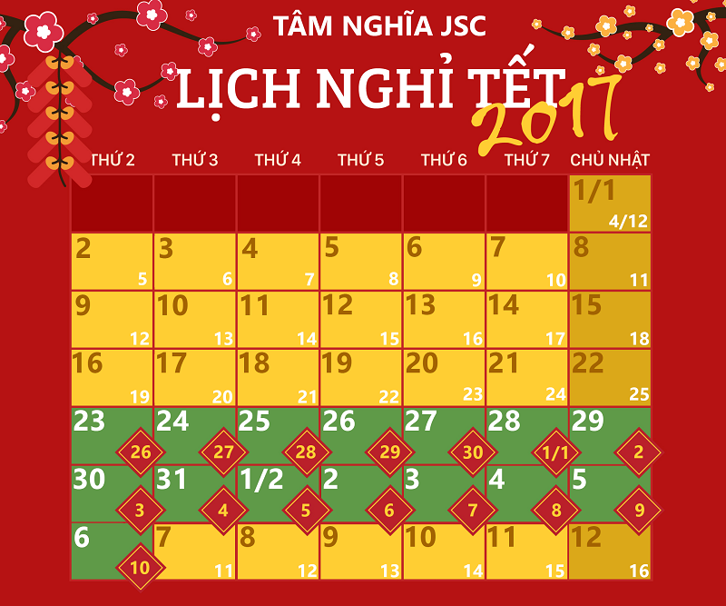 Thông báo nghỉ lễ tết Nguyên Đán 2017