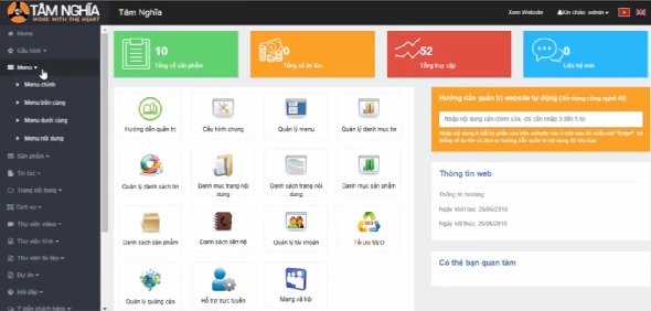 Quản trị hệ thống menu trên website Tâm Nghĩa