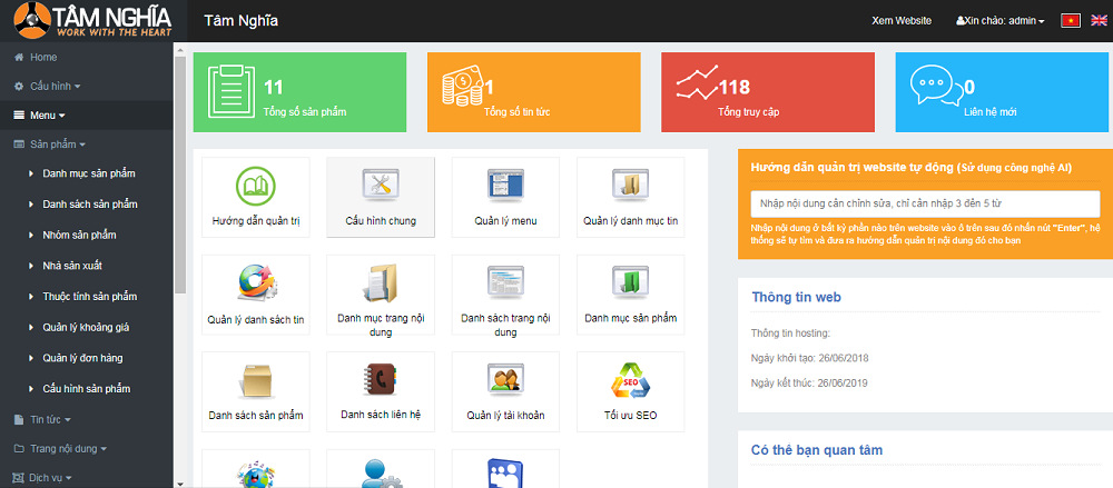 Quản trị thông tin sản phẩm trên website Tâm Nghĩa