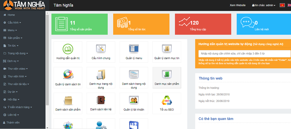 Tiện ích hỗ trợ quản trị nhanh website Tâm Nghĩa